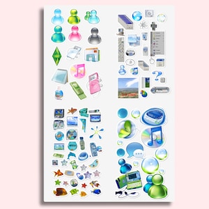 Frutiger Aero Y2K Sticker Sheet | Glossy Skeuomorphic Decals | Retro Internet Aesthetic Vinyl | Tech Optimism Desktop Art image 2
