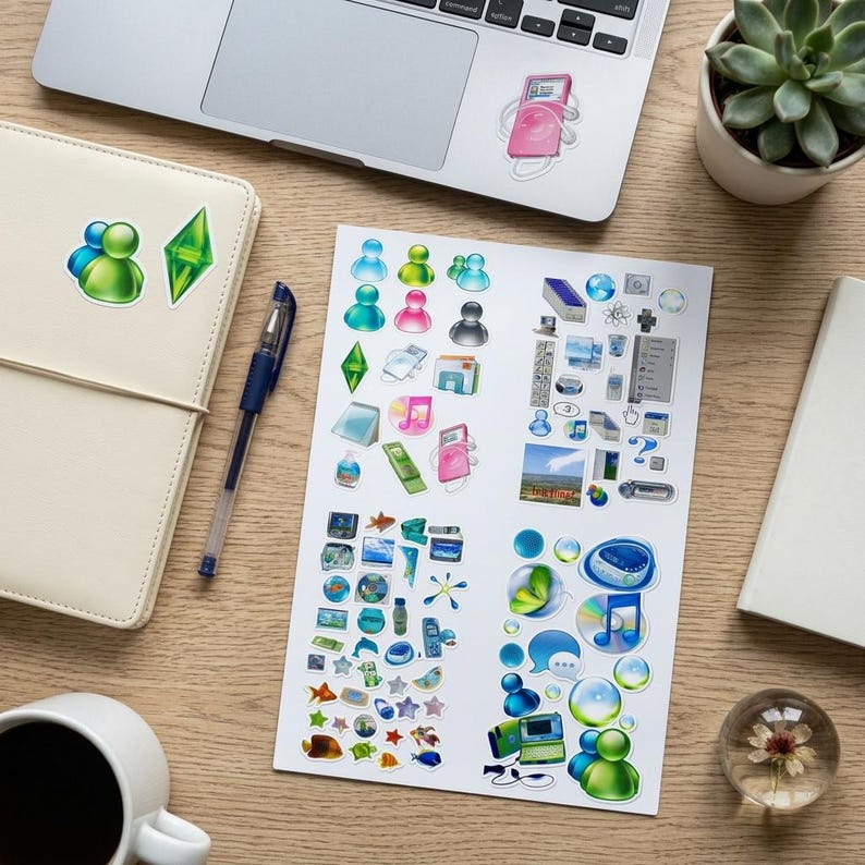 Frutiger Aero Y2K Sticker Sheet | Glossy Skeuomorphic Decals | Retro Internet Aesthetic Vinyl | Tech Optimism Desktop Art image 15