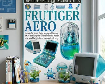 Frutiger Aero-poster - Y2K Esthetic Scholastic Wall Art, 24 x 36 glanzende technische print Skeuomorphism, ooggetuigengids parodie, retro aqua decor
