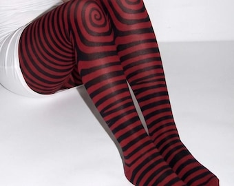 Red and Black Striped Tights Mall Goth Emo Spiral Pantyhose, Scenecore Punk Alt Hosiery, Whimsigoth Y2K Grunge Swirl Legwear, Vamp Aesthetic
