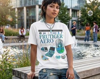 Frutiger Aero-T-shirt | Y2K esthetisch T-shirt | Glanzend grafisch shirt Skeuomorphism | Cybercore Web 2.0 | Retro tech-infographic | Aqua Optimisme