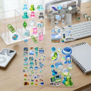Frutiger Aero Y2K Sticker Sheet | Glossy Skeuomorphic Decals | Retro Internet Aesthetic Vinyl | Tech Optimism Desktop Art image 7