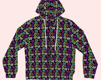 Y2K Scene Kid Neon Brass Knuckles Zip Up Hoodie | Emo MySpace Era Sweater | Mall Goth Alt Punk Jacket | 2000s Nostalgia Outerwear