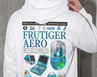 Frutiger Aero Hoodie | Y2K-Ästhetik-Web-2.0-Sweatshirt | Pullover mit Grafik im Stil der 2000er-Jahre-Nostalgie und Skeuomorphismus | Gen Z Cyber Tech Core Bekleidung