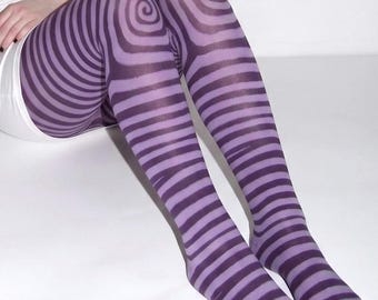 Whimsigoth Purple Spiral Tights Goth Striped Pantyhose, Mall Goth Emo Alt Hosiery, Witchy Y2K Fairy Grunge Swirl Legwear, Dark Scenecore
