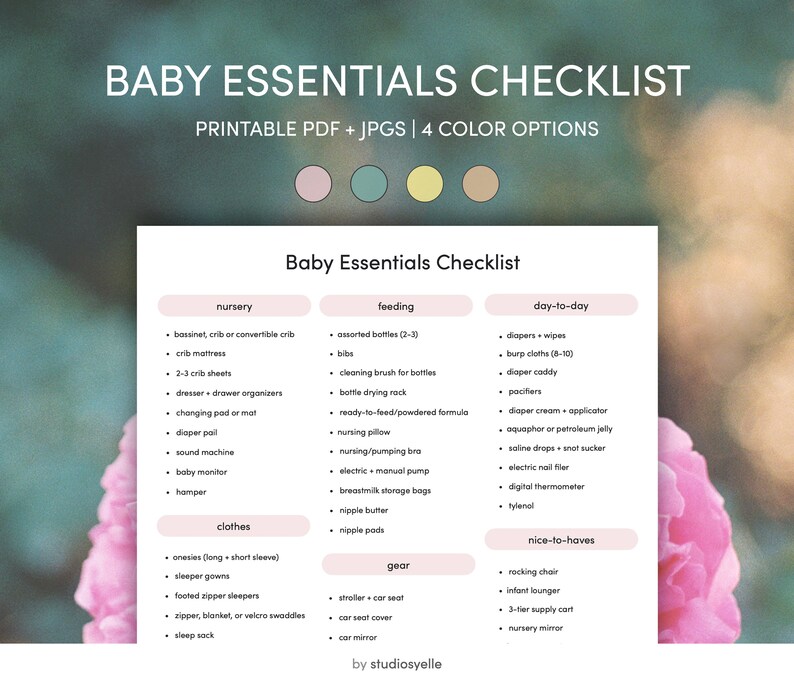 Baby Essentials Checklist Printable PDF Pregnancy & Birth Etsy Australia