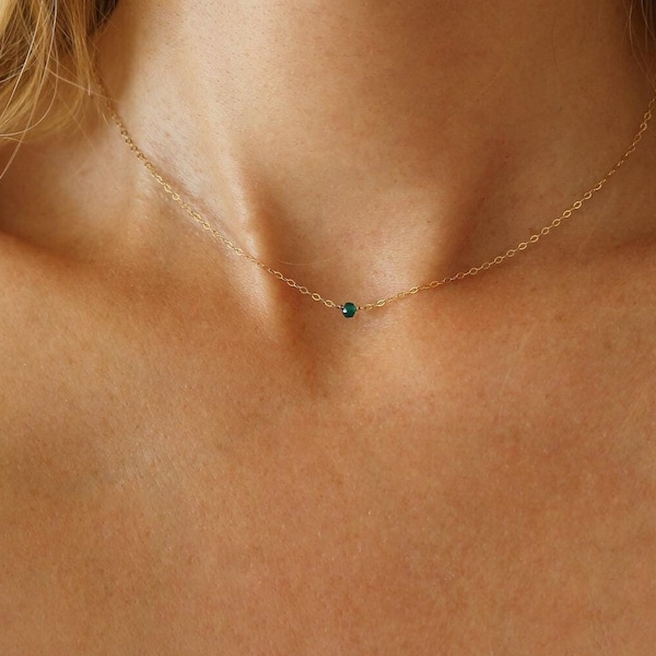 Halskette aus grünem Onyx, 14 Karat vergoldet, minimalistische Goldkette, zarte Edelsteinkette, schlichter Alltagsschmuck