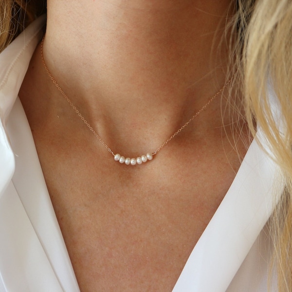 Collier de perles remplies d'or rose 14 carats, collier minimaliste de perles d'eau douce, bijoux simples de tous les jours en or rose, collier empilable