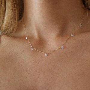 14k Gold Filled CZ Necklace, Dainty Minimalist Necklace with Cubic Zirconia, Simple Jewelry, Gold Zirconia Necklace
