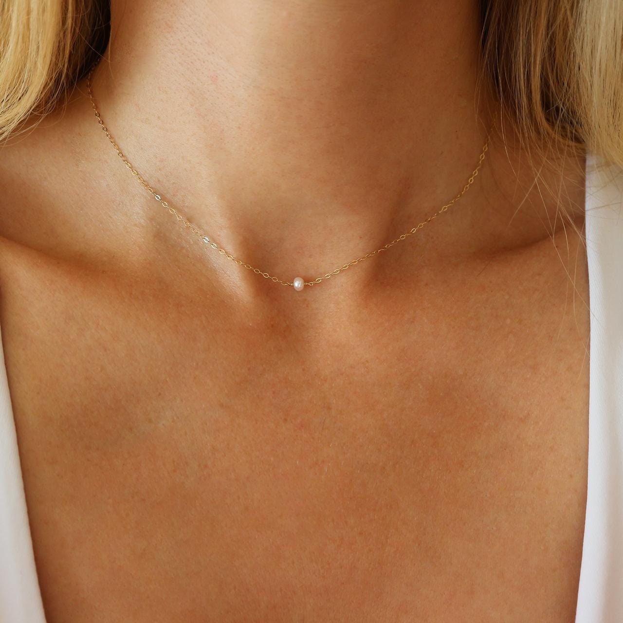 14 kt gold filled ketting met barokke parel: zoetwaterparel • B273 - België