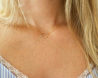 14k Gold Filled Karma Circle ketting, sierlijke minimalistische gouden ketting, alledaagse eenvoudige gouden sieraden, cadeau voor haar