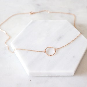 14k Rose Gold Filled Karma Circle Necklace, Dainty Minimalist Rose Gold Necklace, Everyday Simple Rose Gold Jewelry, Gift for Her