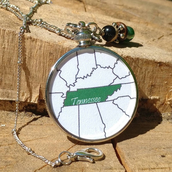 Gatlinburg Tennessee Necklace with Glass Pendant, TN necklace, Smoky Mountains necklace