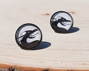 Black Dragon Stud Earrings: Stainless Steel Button Jewelry