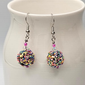 Colorful Disco Ball Dangle Earrings: Handmade Party Jewelry