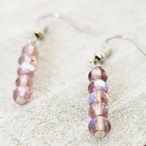 Beaded Dangle Earrings, glass beads lightweight, minimalist earrings, pastel earrings, gift under 10, simple earrings