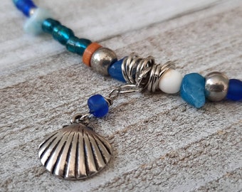 Beaded Beach Necklace with Silver Shell Charm