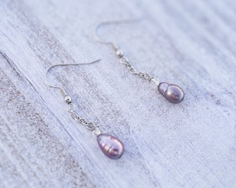 Fresh Water Pearl Drop Earrings, lavender earrings, dangle earrings, dangle and drop, bridesmaid earrings
