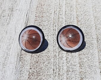 Sports Stud Earrings: Basketball & Baseball Button Earrings
