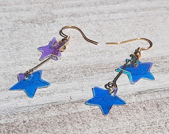 Iridescent Star Dangle Earrings: Celestial Jewelry Gift