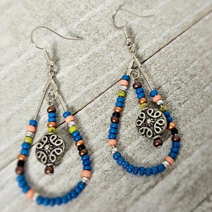 Teardrop Boho Beaded Earrings, Boho earrings, teardrop earrings, Bohemian earrings, glass beaded teardrop dangle & drop earrings, multicolor