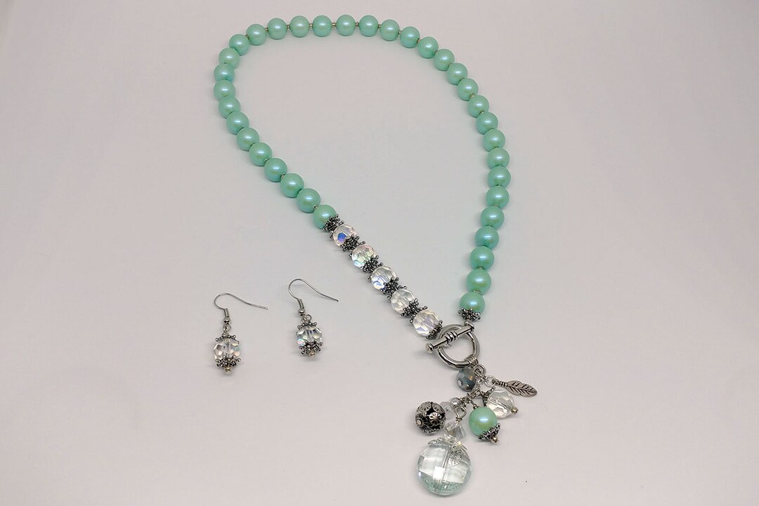 Frontclose Mint Green Necklace and Earrings Jewelry Set Etsy
