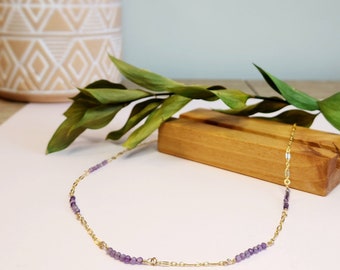 Necklace with Amethyst Gemstone Gold Dainty Bead Necklace Minimalist Jewelry Gift for Her Gold Necklace Gemstone Mother's Day Jewelry