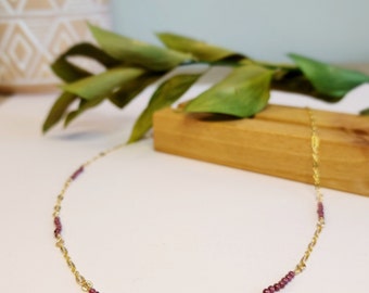 Necklace with Red Garnet Gemstone Gold Dainty Necklace Bead Minimalist Jewelry Gift for Her Gold Mothers Day Bead Jewelry Gemstone Necklace