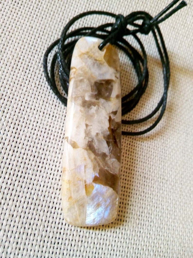Moonstone Pendant Belomorite Moonstone natural gemstone Pendant 2.28346 Raw Polished Belomorite inclusions smoky quartz Pendant