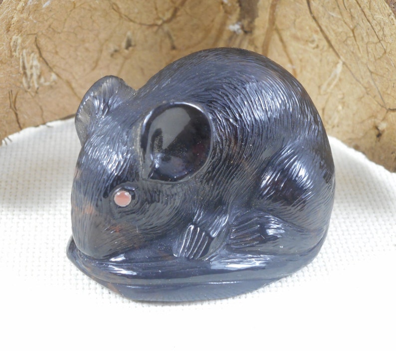 Obsidian Mouse Stonecut Miniature . Handmade Figurine Animal Etsy