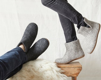 Fair Trade Handmade Eco Felt Unisex Slipper Boots Suede Soles