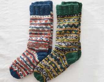 Fair Trade Fair Isle Wool Jersey Lined Slipper Socks