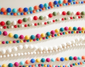 Fair Trade Boho Eco Felt Ball Pompom Garland 200cm