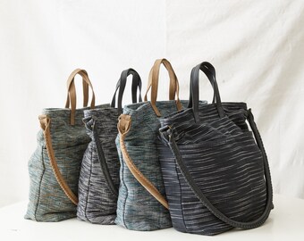 Fair Trade Woven Cotton Leather Double Handle Handbag