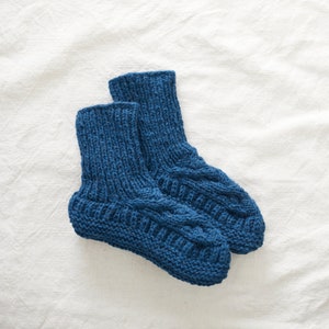 Chaussettes équitables en laine torsadée doublées de jersey Bleu