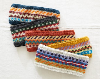 Fascia scaldaorecchie Fair Trade Fair Isle foderata in lana ecologica