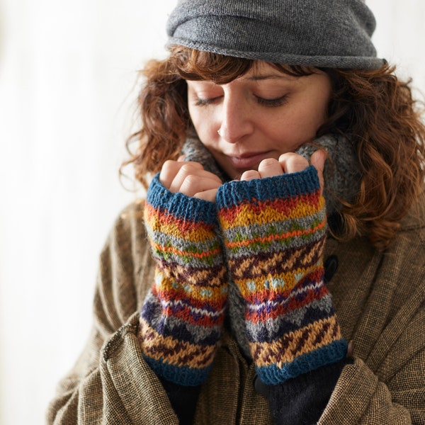 Anna Sui Fair Isle Fingerless Gloves- Green main image 0
