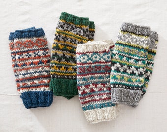 Fair Trade Fair Isle Knit Wool Lined Wristwarmer Gloves