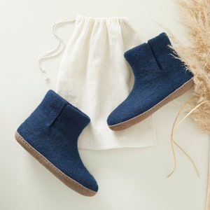 Fair Trade Handmade Eco Felt Unisex Slipper Boots Suede Soles Blue