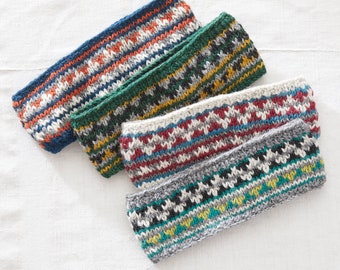 Bandeau cache-oreilles doublé de laine tricoté Fair Isle Fair Trade