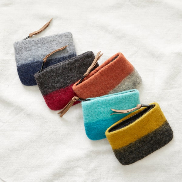 Fair Trade Handmade Felt Ombre Two Tone Zip Purse