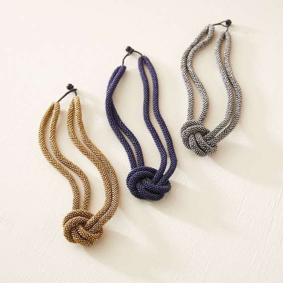 Fair Trade Handmade Glass Bead Knot Tube Necklace 55cm Etsy Canada