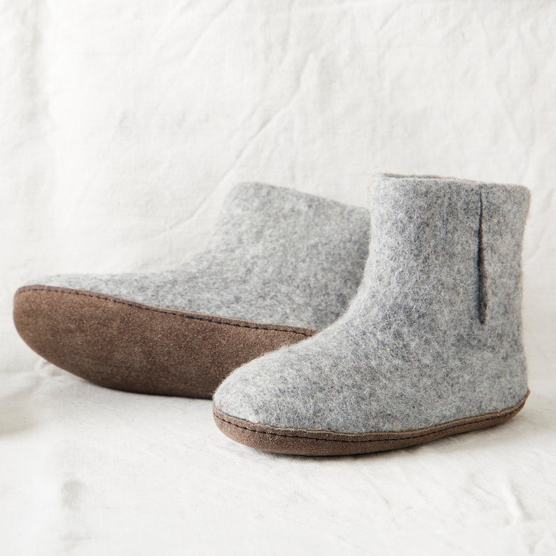 Fair Trade Handmade Eco Felt Unisex Slipper Boots Suede Soles Gray
