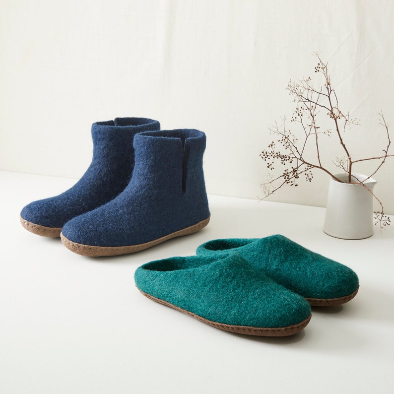 Fair Trade Handmade Eco Felt Unisex Slipper Boots Suede Soles image 9