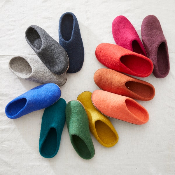 Fair Trade Handmade Eco Felt Mule Slippers Suede Sole