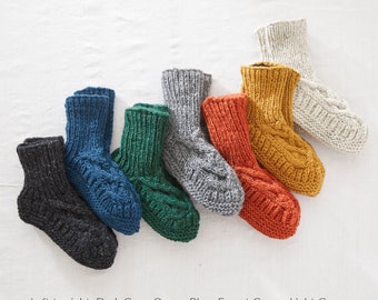 Fair Trade Cable Knit Wool Jersey Lined Slipper Socks