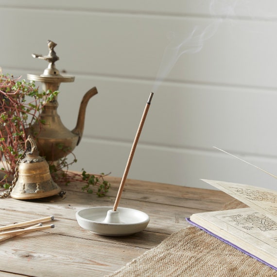 Fair Trade Stoneware Ceramic Round Incense Stick Holder 