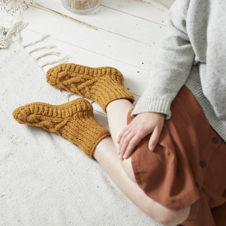 Chaussettes équitables en laine torsadée doublées de jersey Jaune