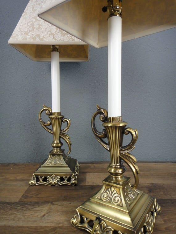 Vintage Candlestick Lamps Tall Buffet Etsy