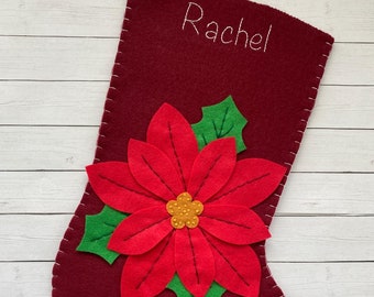 Felt Poinsettia Christmas Stocking Sewing Pattern (PDF Download)